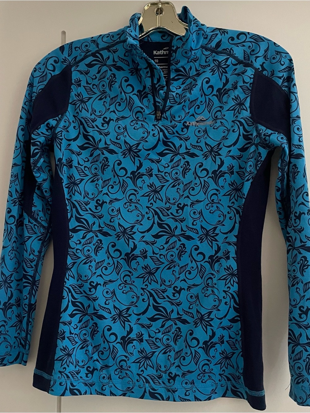 Kathmandu Turquoise and Navy Floral Half-Zip Pullover